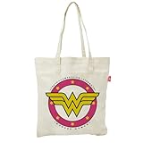 ARDITEX - Bolsa Tote de Algodón 37x41cm - Logo Clásico Wonder Woman en Rosa y Amarillo - Ecológica y Reutilizable - Licencia Oficial DC Comics